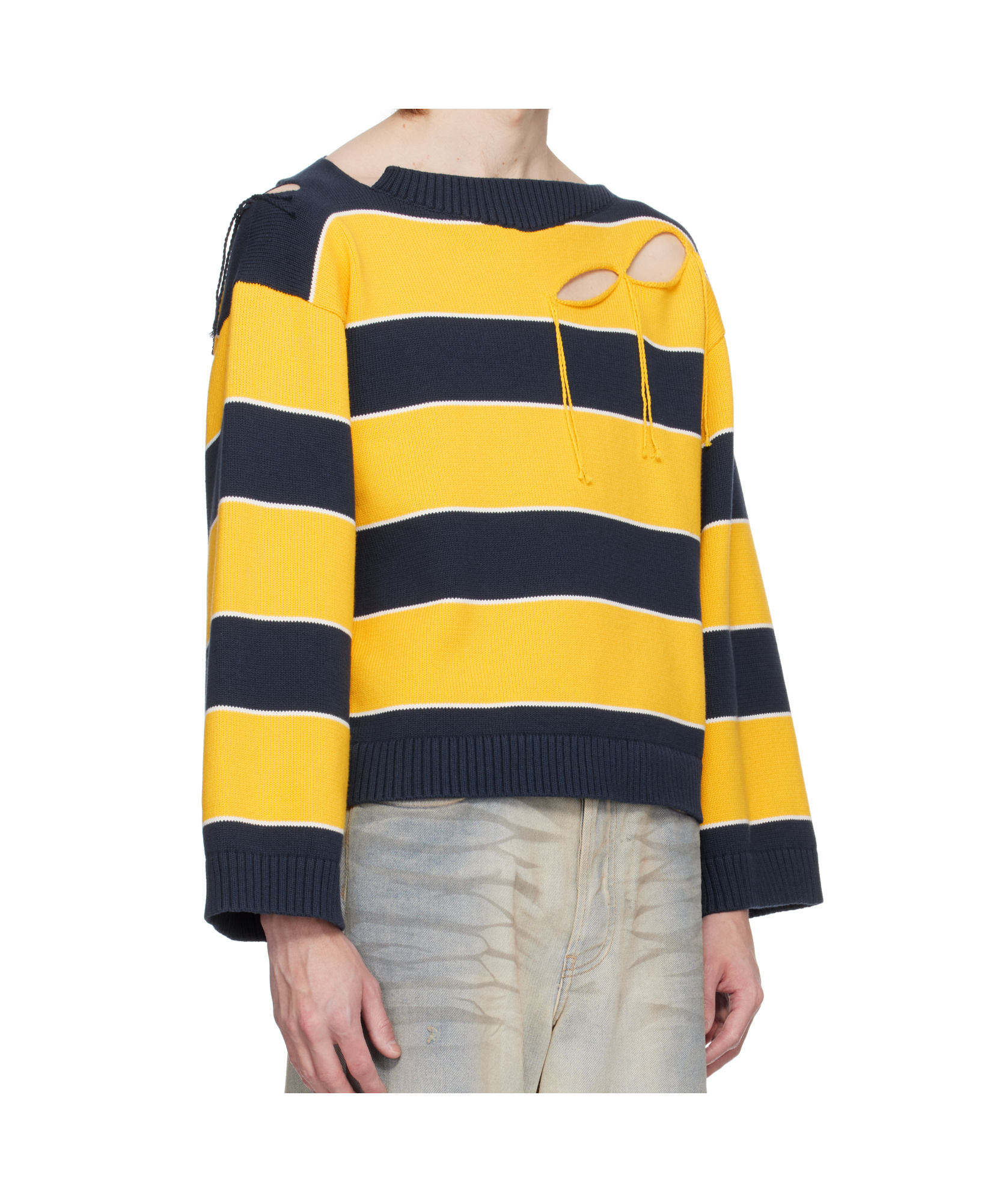 Charles Jeffrrey Loverboy Slash Stripe Sweater In Yellow, Navy Blue