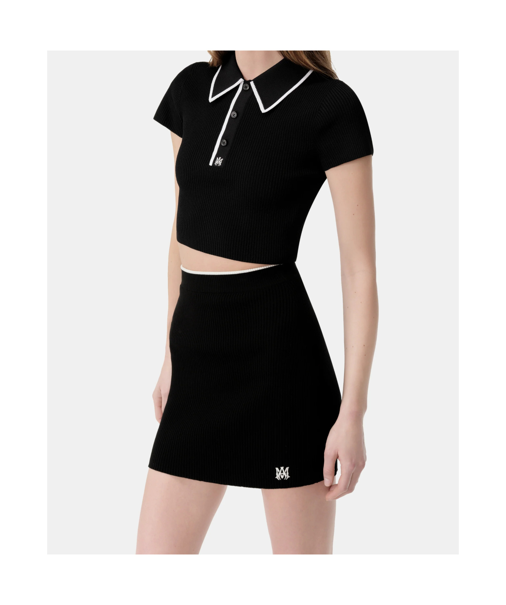 Amiri Logo Embroidered Cropped Polo In Black