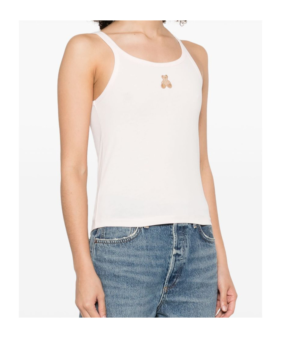 Palm Angels White T-shirt In Cotton With Teddy Sleeveless In Pink