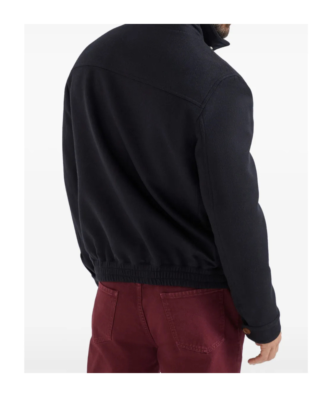 Brunello Cucinelli High Collar Wool Bomber Jacket In Black