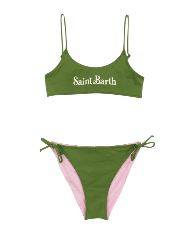 Mc2 Saint Barth Logo Lettering Bikini Set In Green