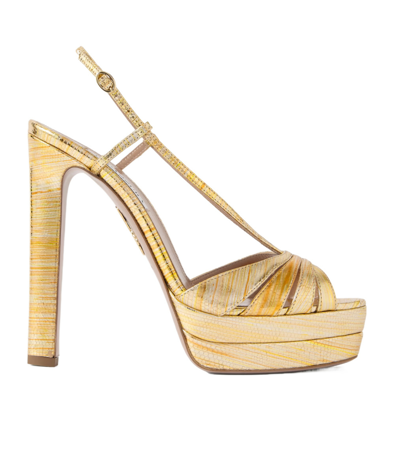 Aquazzura Metallic Snake-effect Leather Platform Sandals In Nude