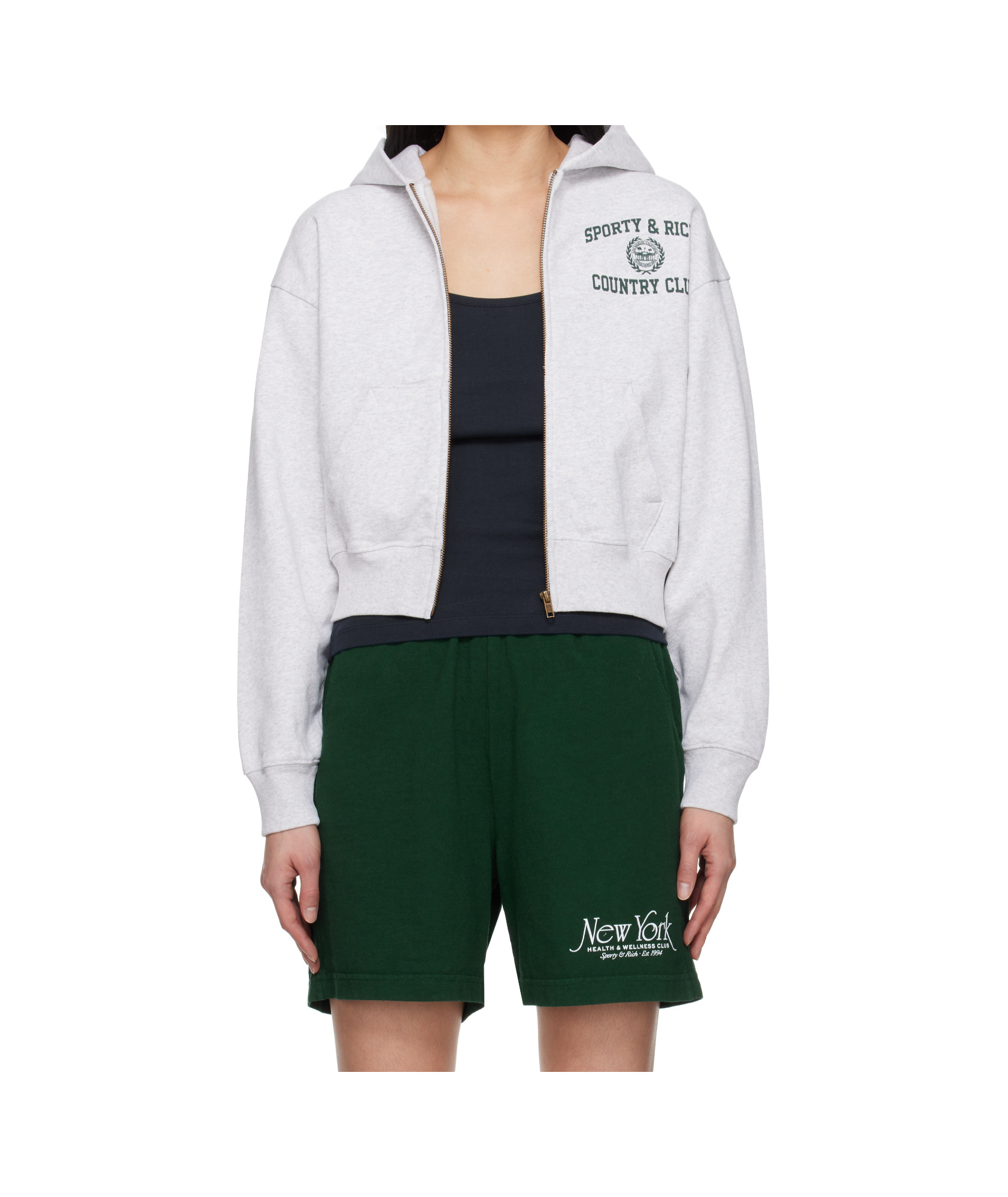 Sporty And Rich Womens Varsity Crest Crop Cotton-jersey Hoody Heather Gray In White