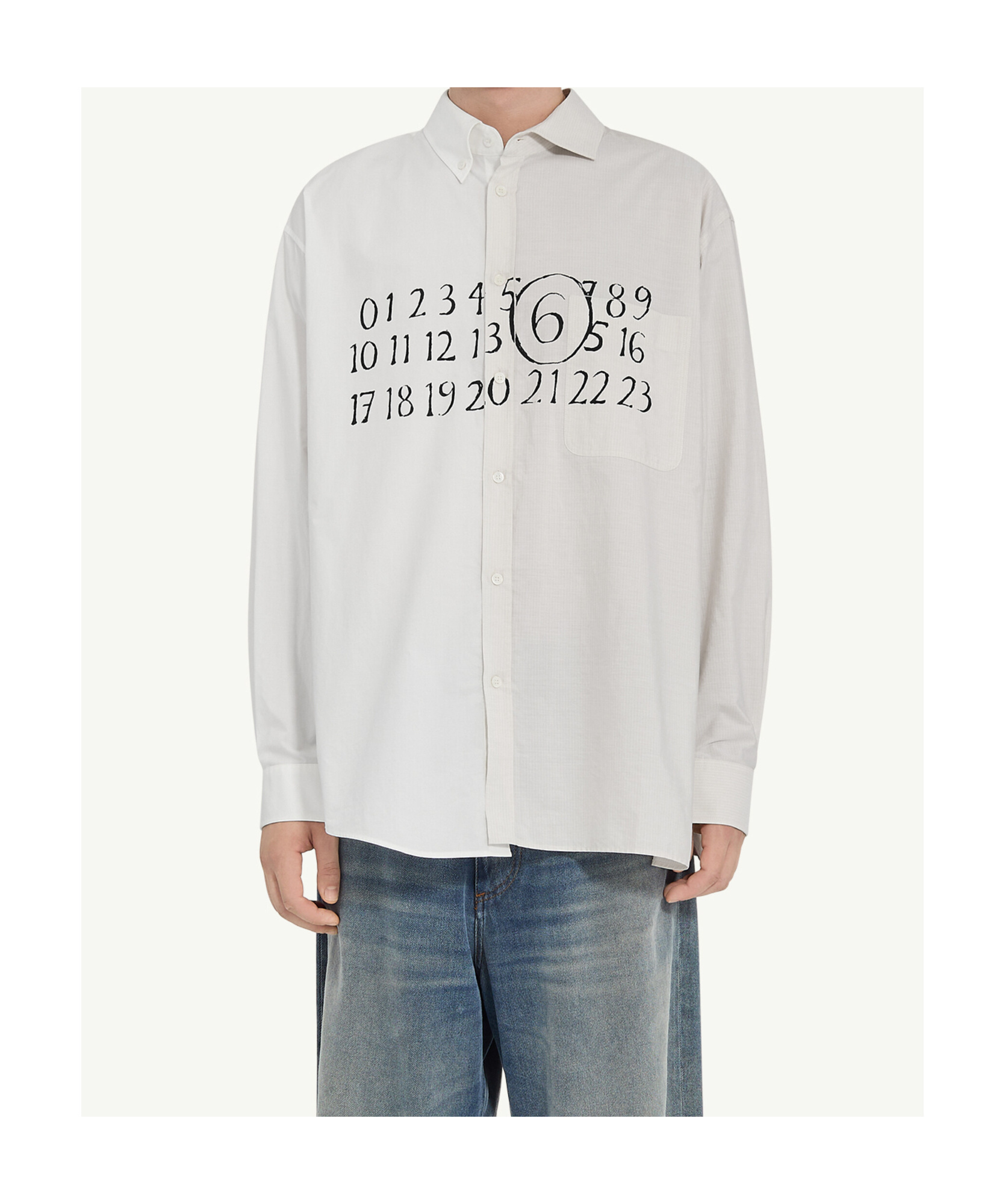 Mm6 Maison Margiela Asymmetric Numeric Shirt With In White