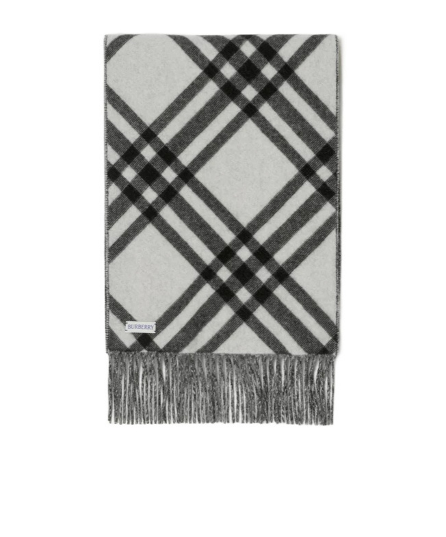 Shop Burberry Checkered Cashmere Scarf In White