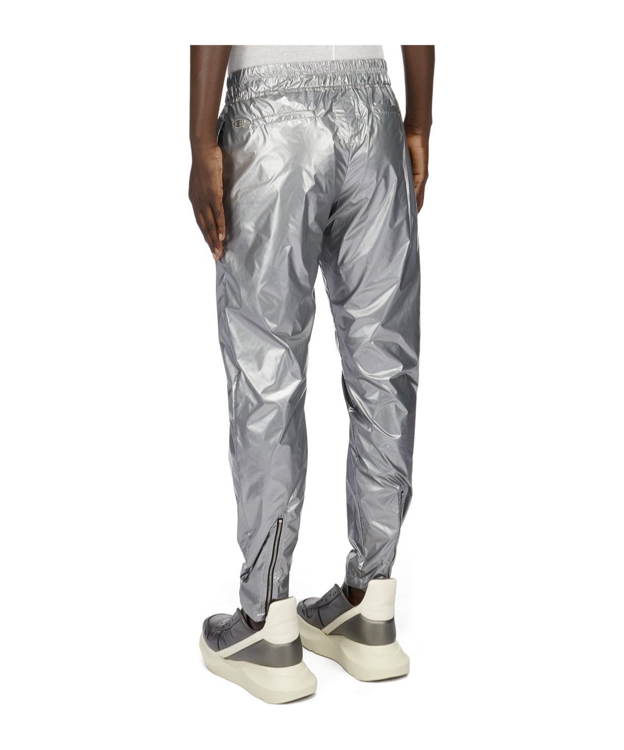 Rick Owens Logo-embroidered Metallic Track Pants In Gray