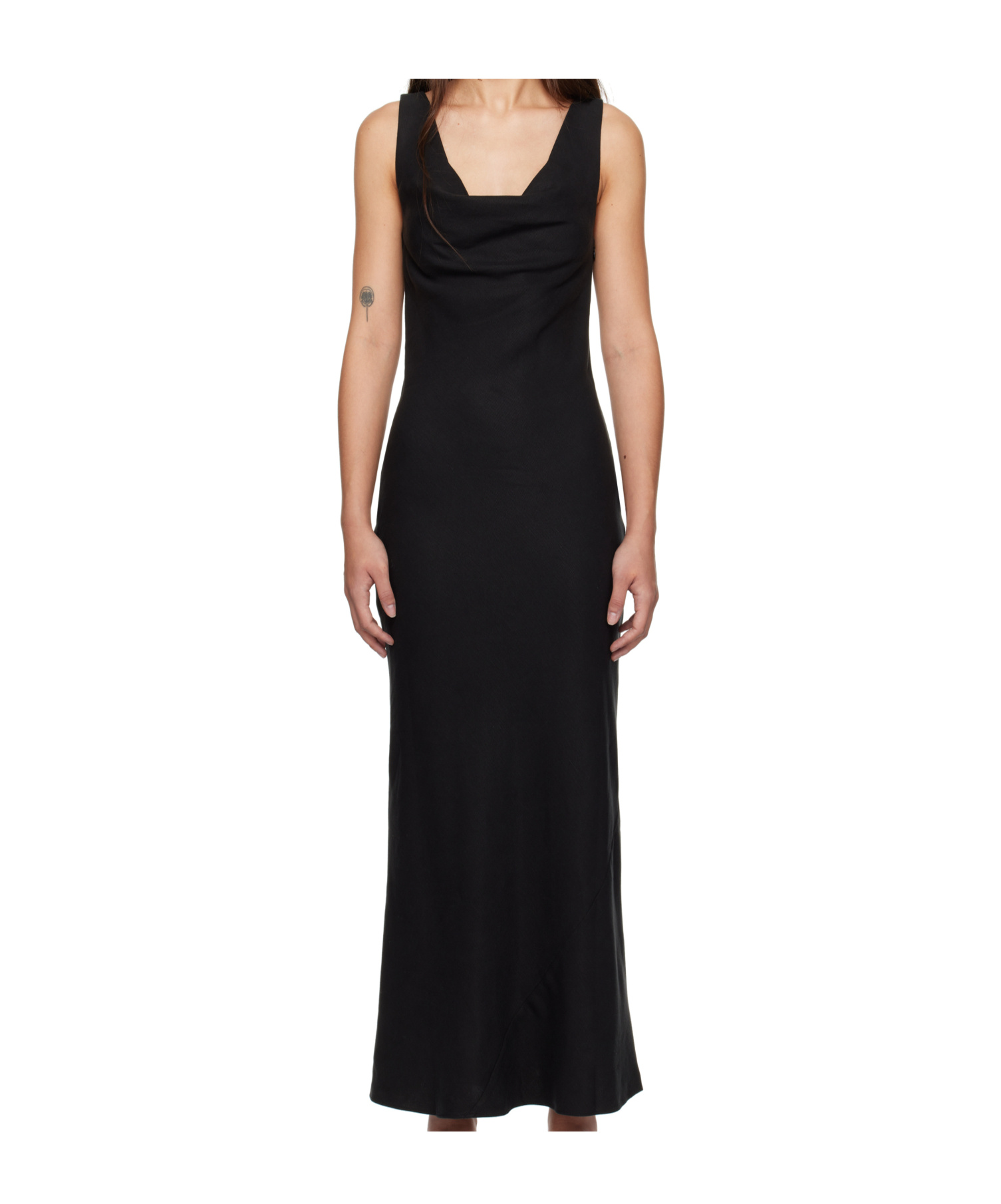 St Agni Black Double Drape Maxi Dress