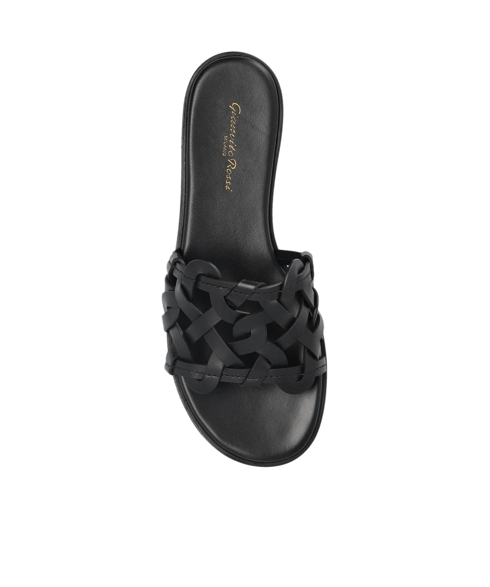 Gianvito Rossi Open Weave Leather Slide Sandals In Black