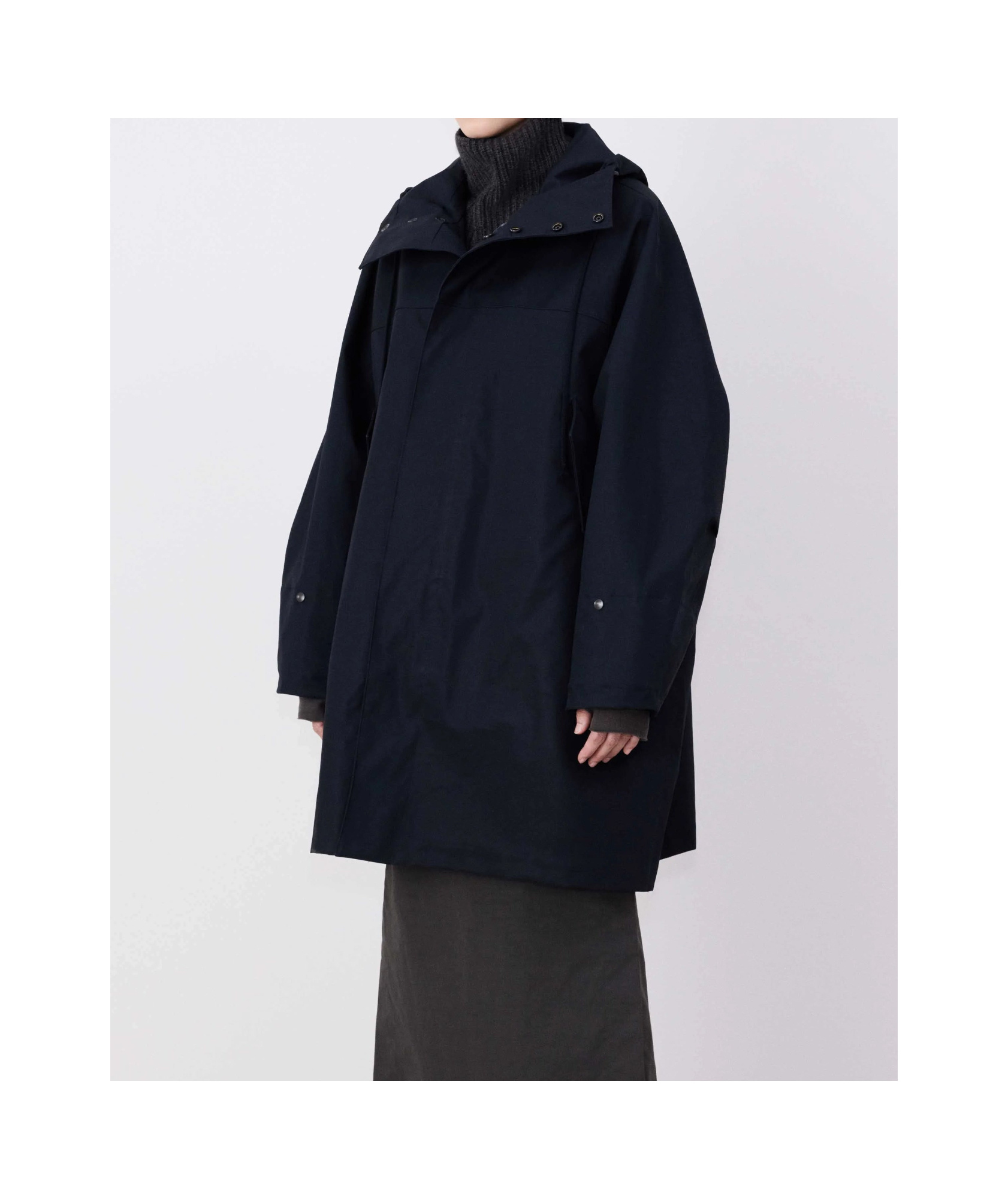Lemaire High Neck Hooded Coat In Black