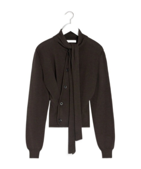 Lemaire Scarf Detailed Buttoned Knitted Cardigan In Brown