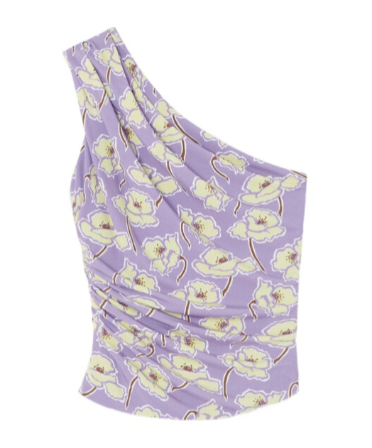 Versace One-shoulder Floral Print Top In Purple