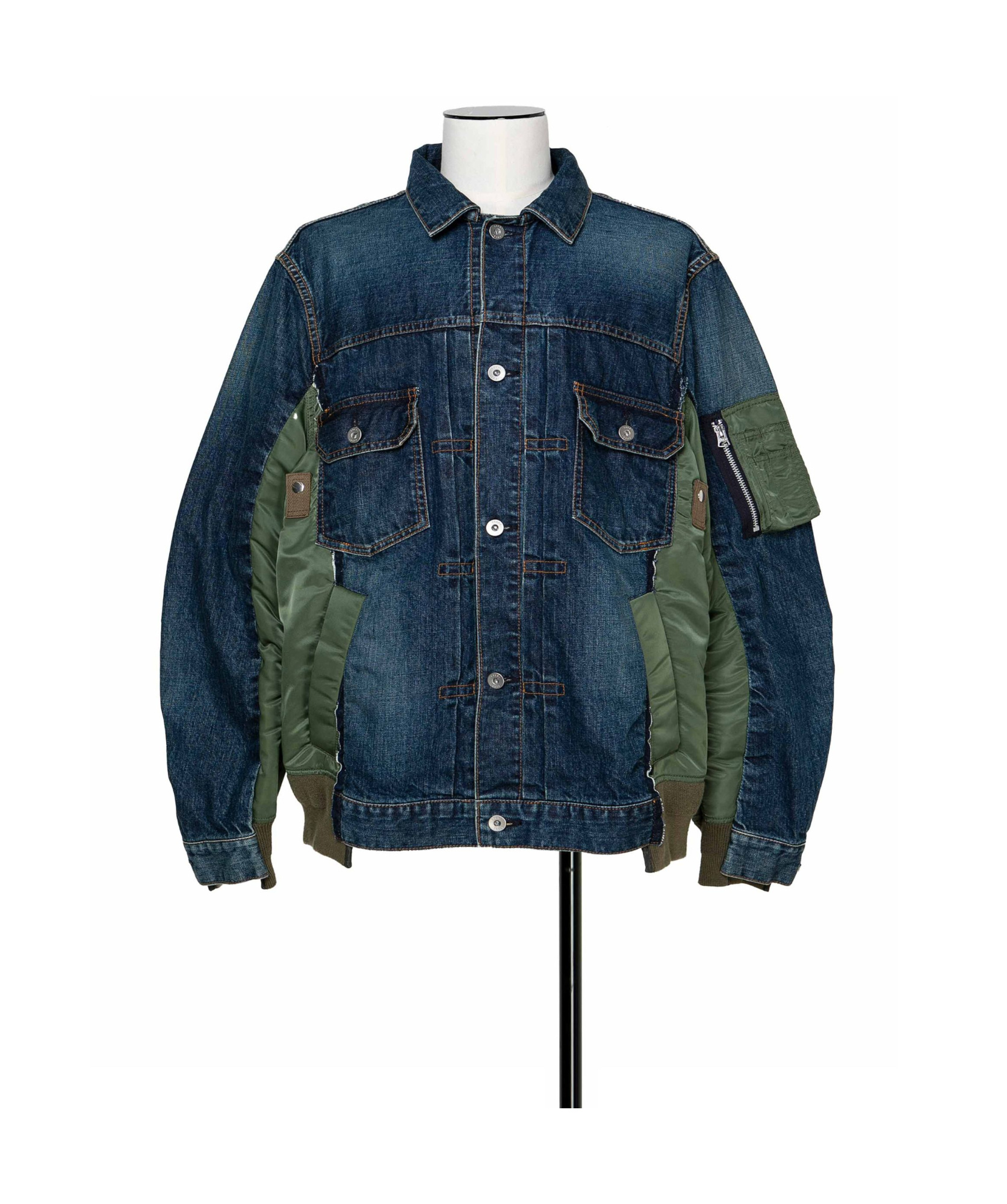 Sacai Blue & Khaki Nylon Twill Denim Jacket In Blue