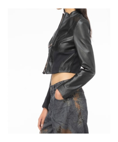 Pinko Zip-up Mock Neck Cropped Jacket In Black