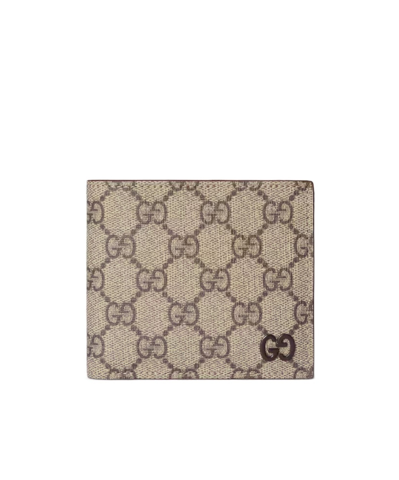 Gucci Gg Supreme Fabric And Leather Wallet With Frontal Logo In Nude