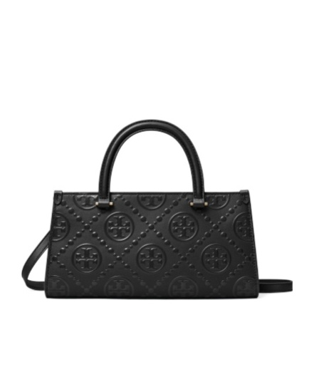 Tory Burch T Monogram Embossed Small Tote Black In Black