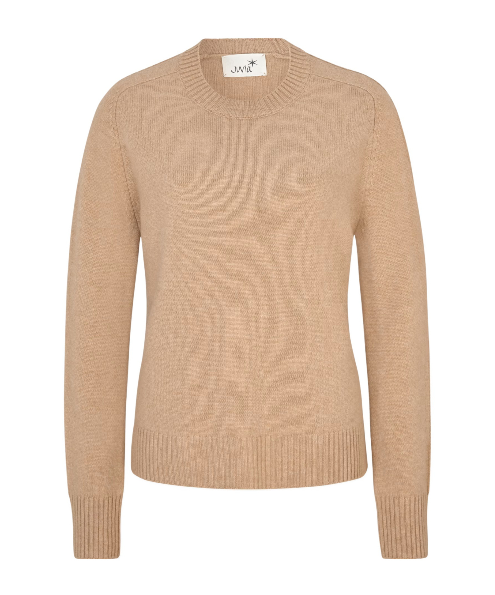 Juvia Ribbed Crew Neck Sweater In Brown