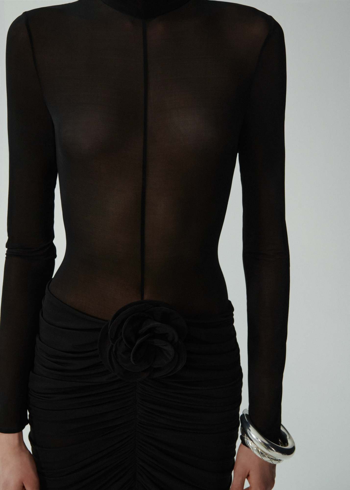 Magda Butrym Sheer Floral Embellished Asymmetrical Hem Dress In Black
