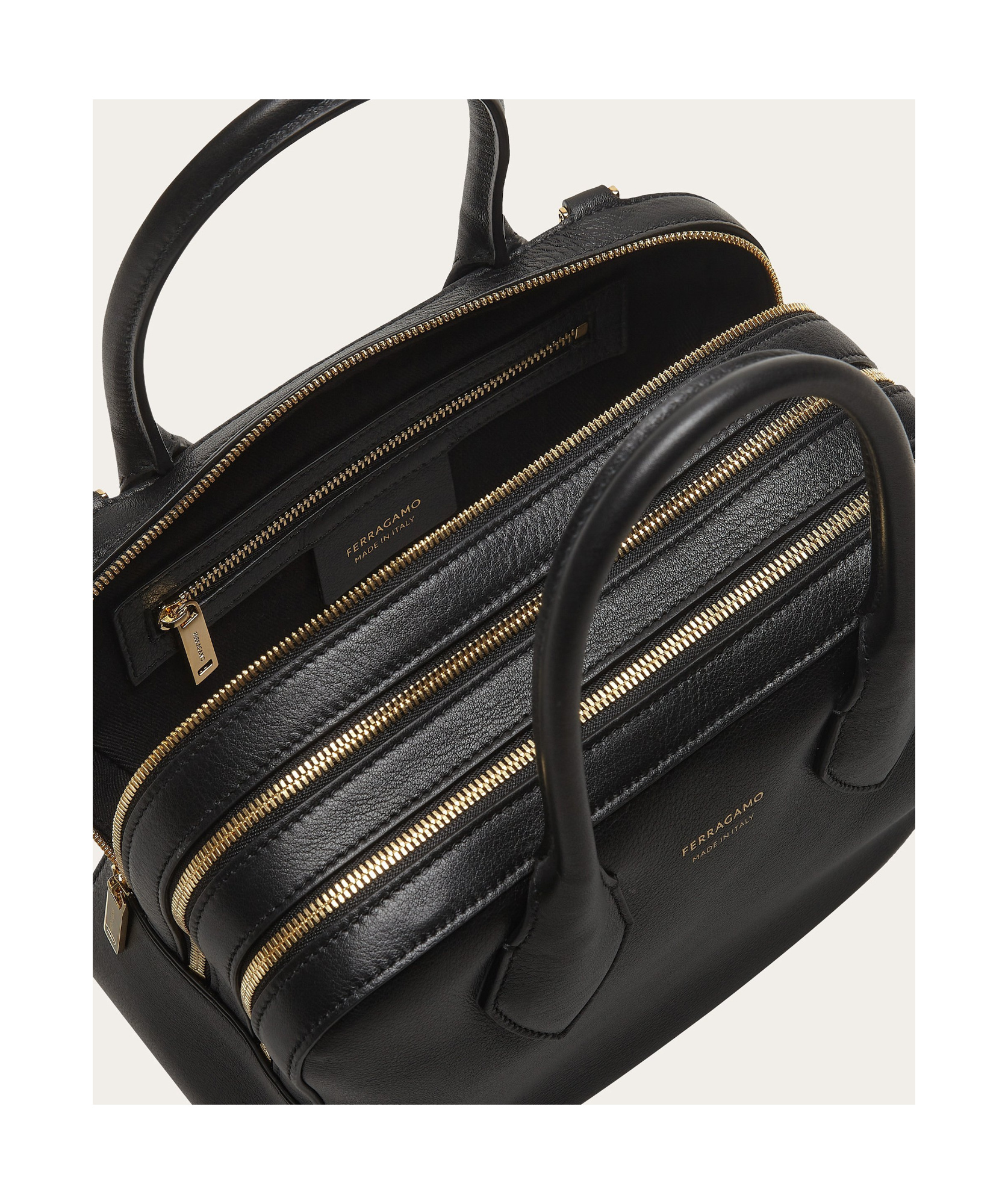 Ferragamo Logo Printed Handbag In Black