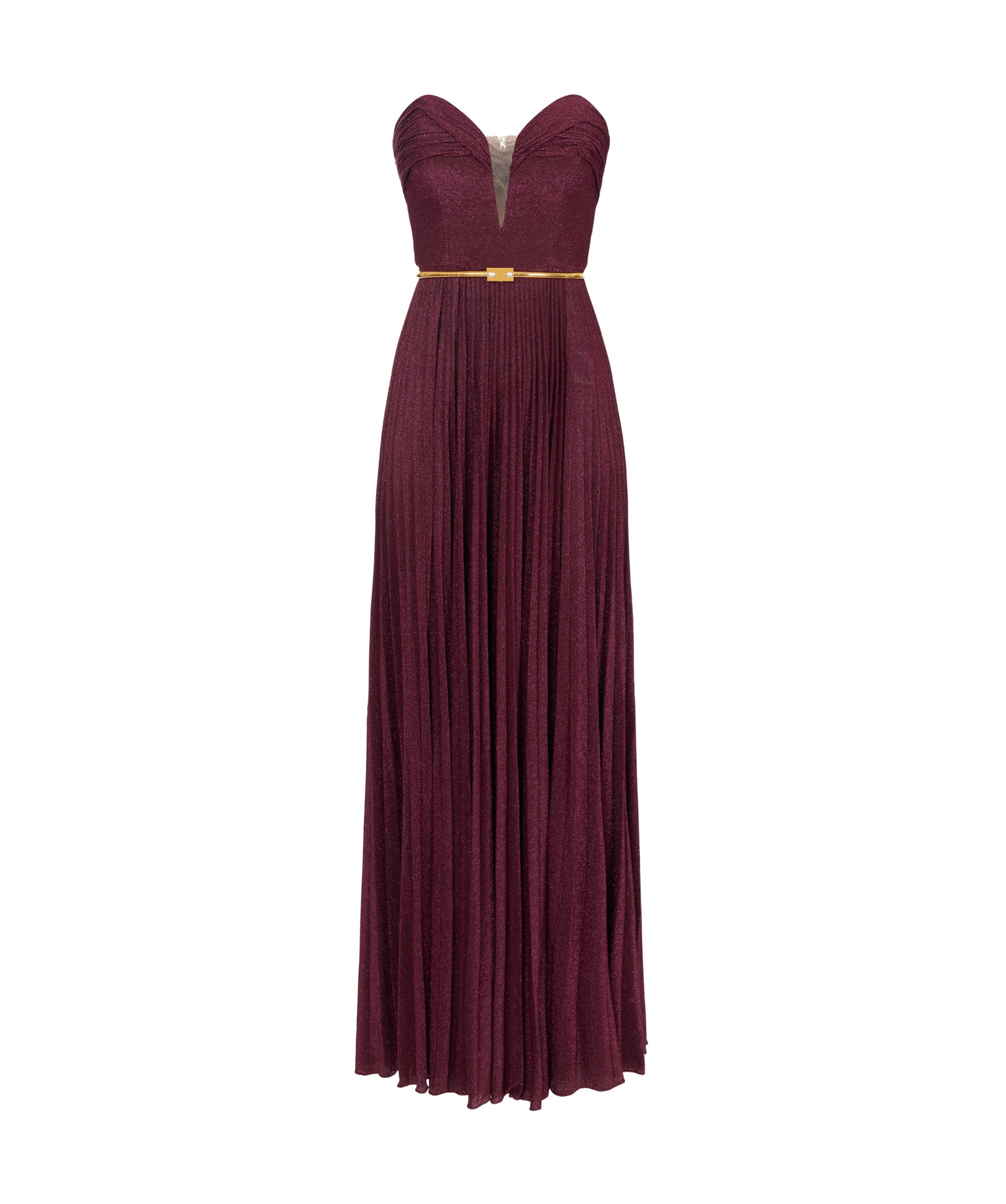 Elisabetta Franchi Pleated Lurex Jersey Red Carpet Dress With Belt In Red