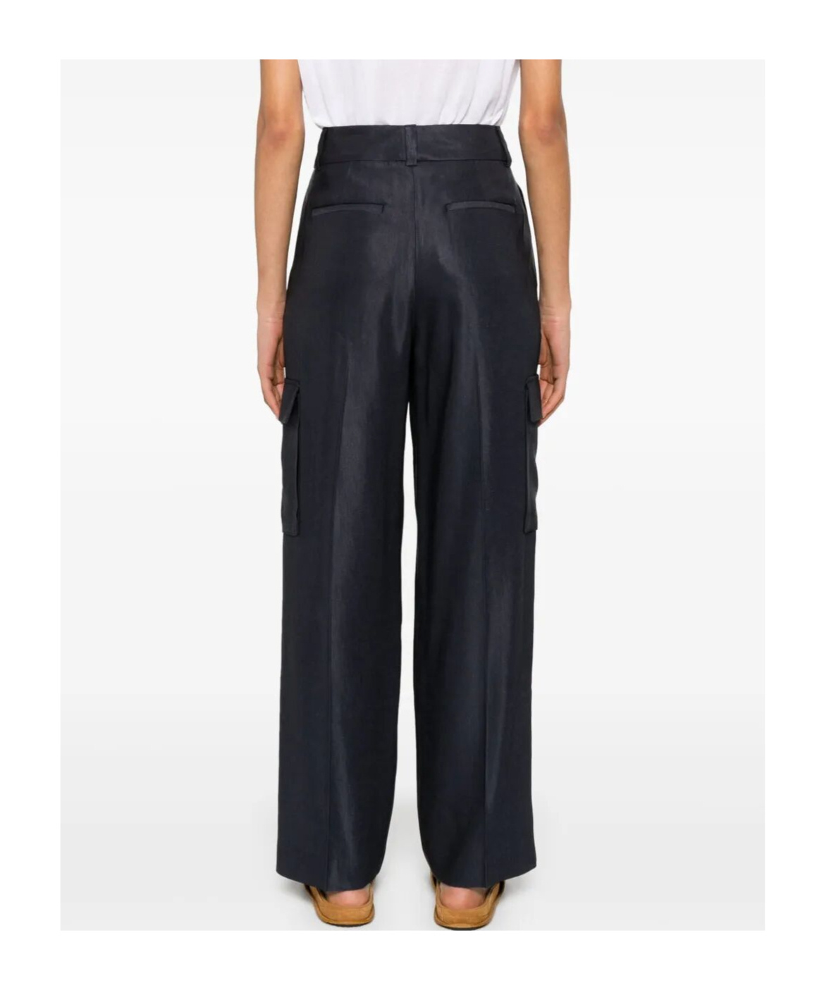 Peserico Wide-leg Relaxed-fit Pants With Cargo Pockets In Blue