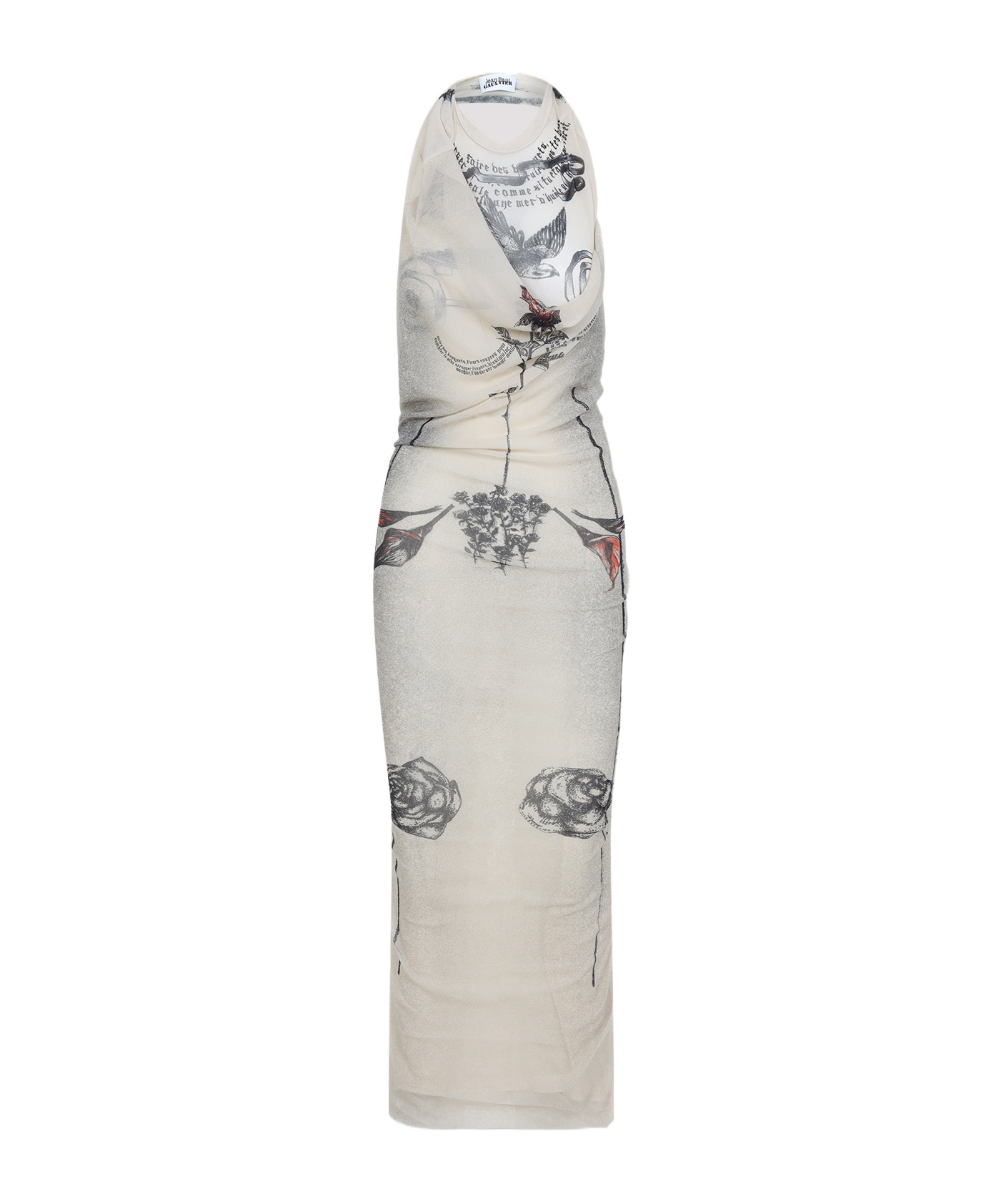Jean Paul Gaultier Double Layer Printed Maxi Dress In White