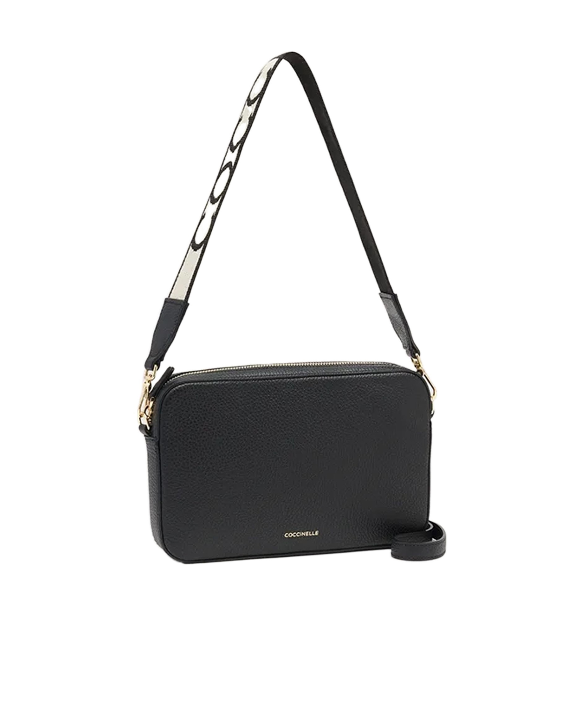 Coccinelle Tebe Textured Zip-top Crossbody Bag In Black