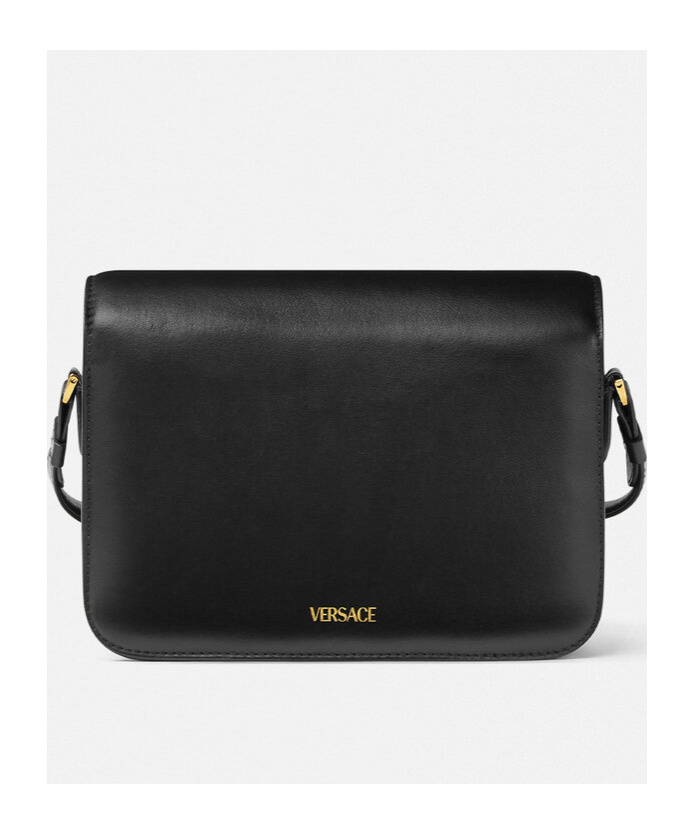 Versace Medusa Foldover Top Messenger Bag In Black