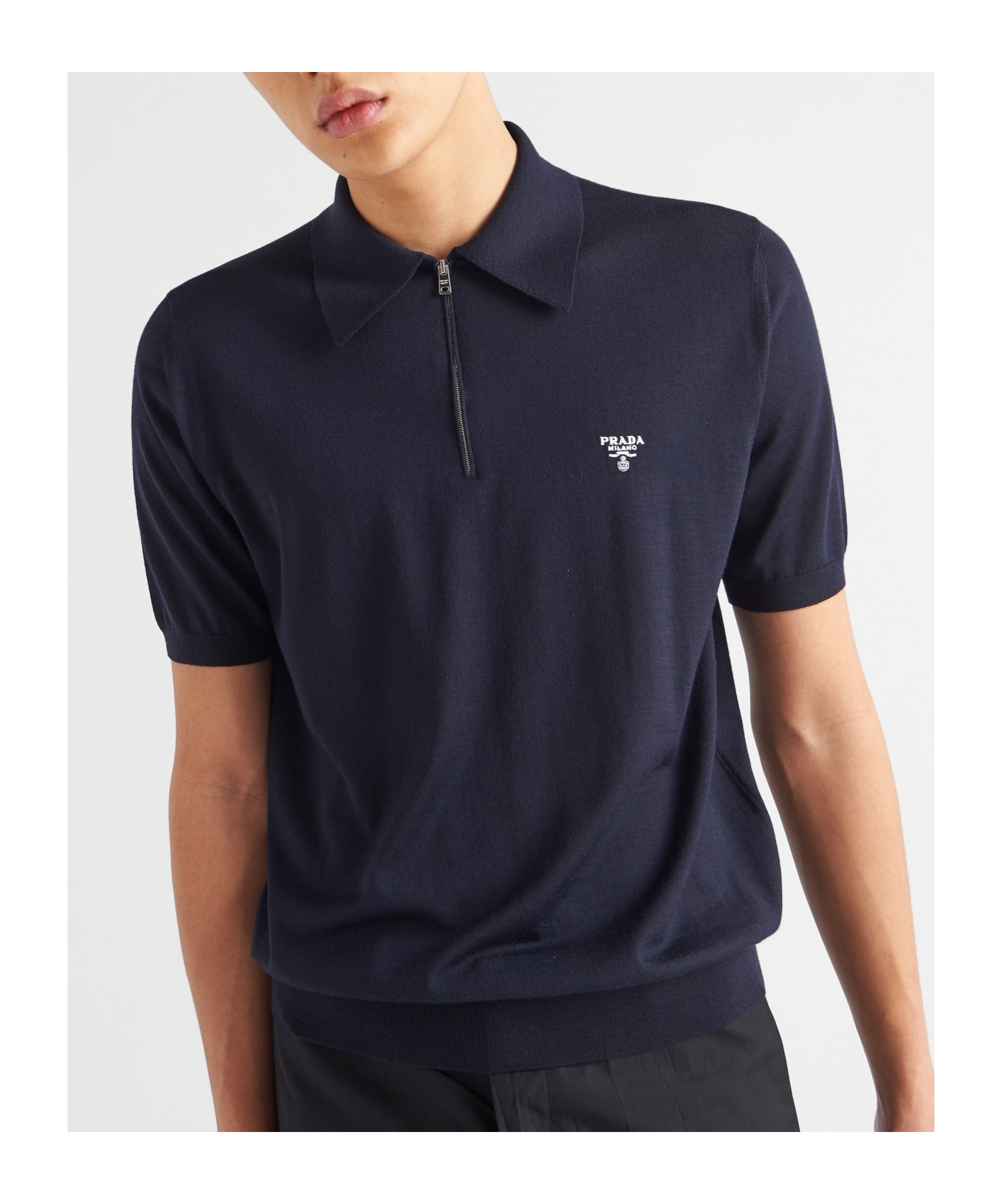 Prada Superfine Wool Polo Shirt In Blue