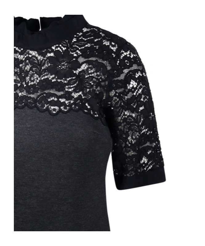 P.a.r.o.s.h Short Sleeve High Neckline Lace Detailing Dress In Black