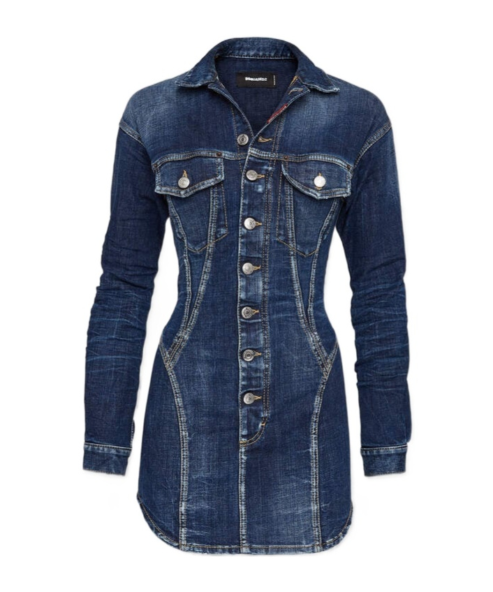 Dsquared2 Bustier Denim Long Sleeved Mini Dress In Blue
