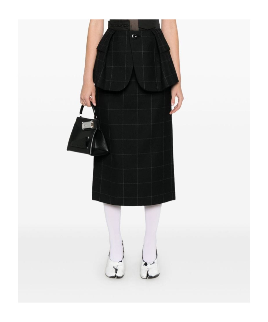 Sacai Checked Skirt In Black