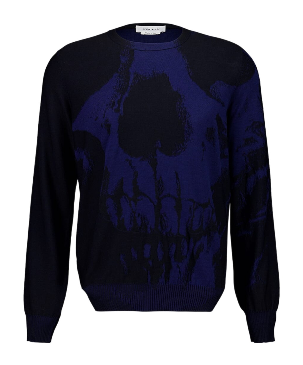Alexander Mcqueen Mcqueen Skull Double Knit Wool Crewneck Sweater In Black