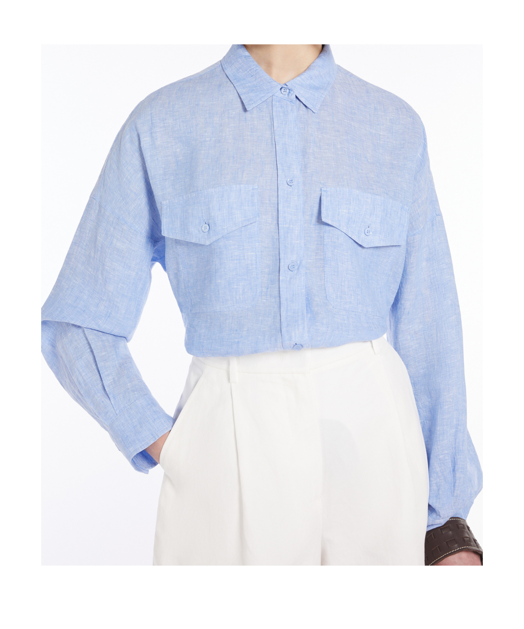 Weekend Max Mara Light Linen Shirt In Light Blue