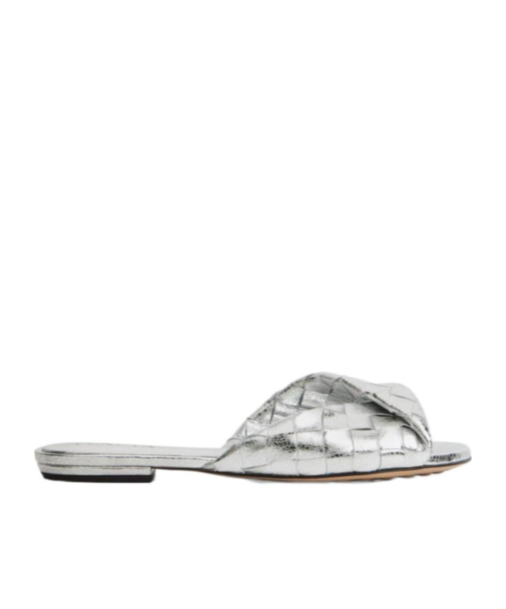 Bottega Veneta Intreciato Knitting Slippers In Metallic