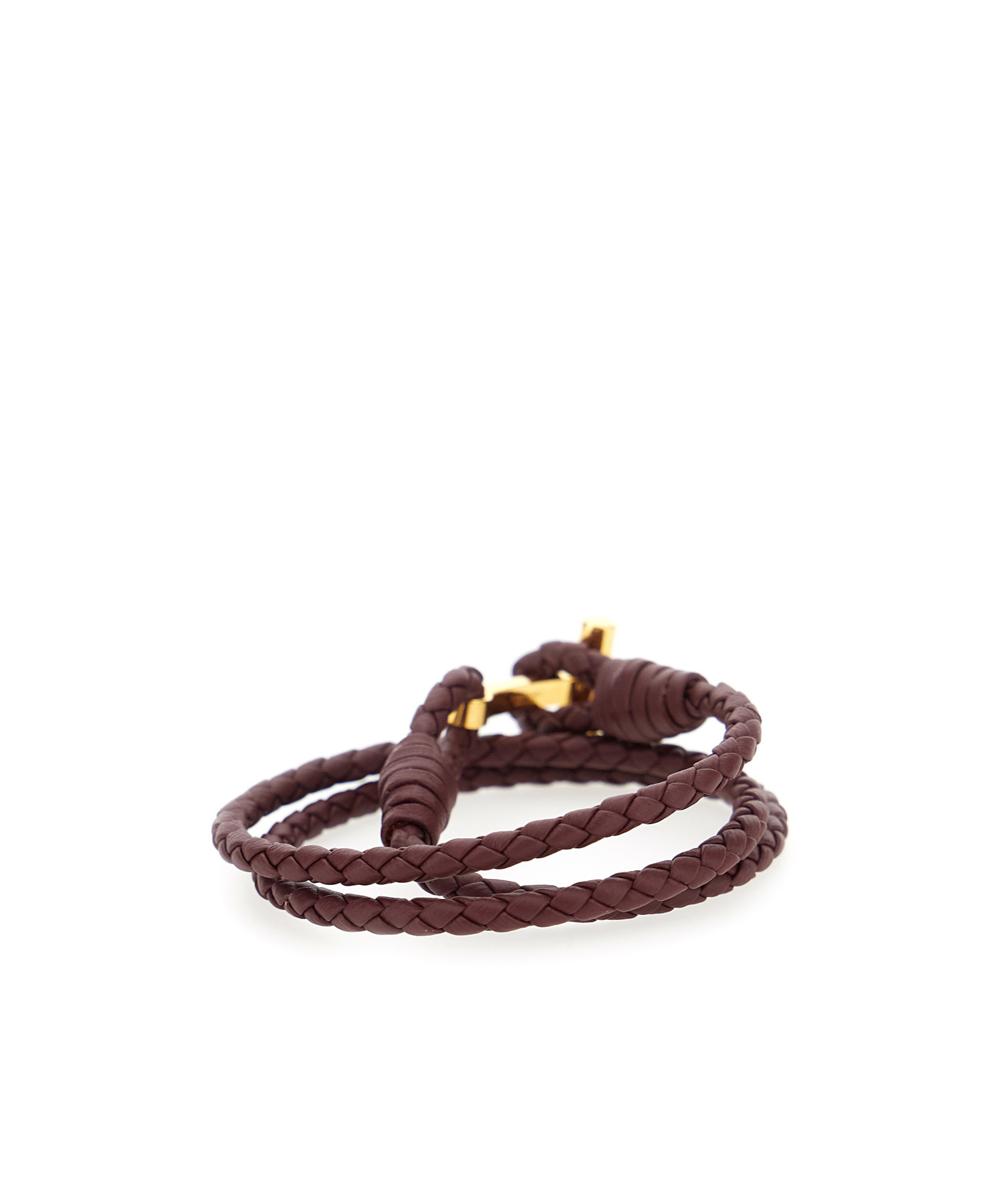 Tom Ford Bordeaux Bracelet With Intrecciato Motif In Leather And Brass Woman