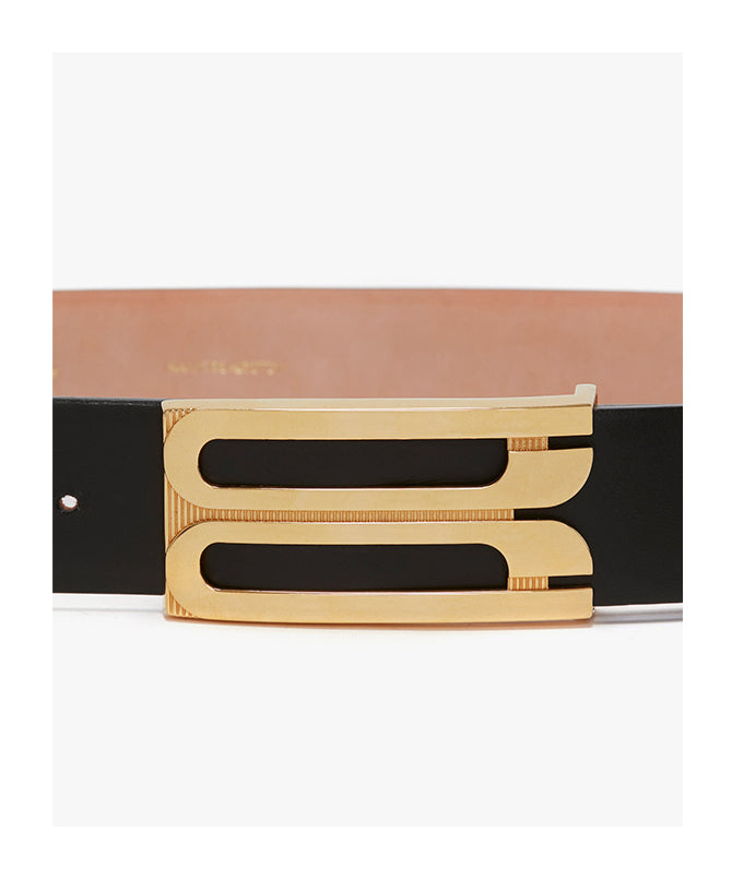 Victoria Beckham Jumbo Frame Leather Belt In Black