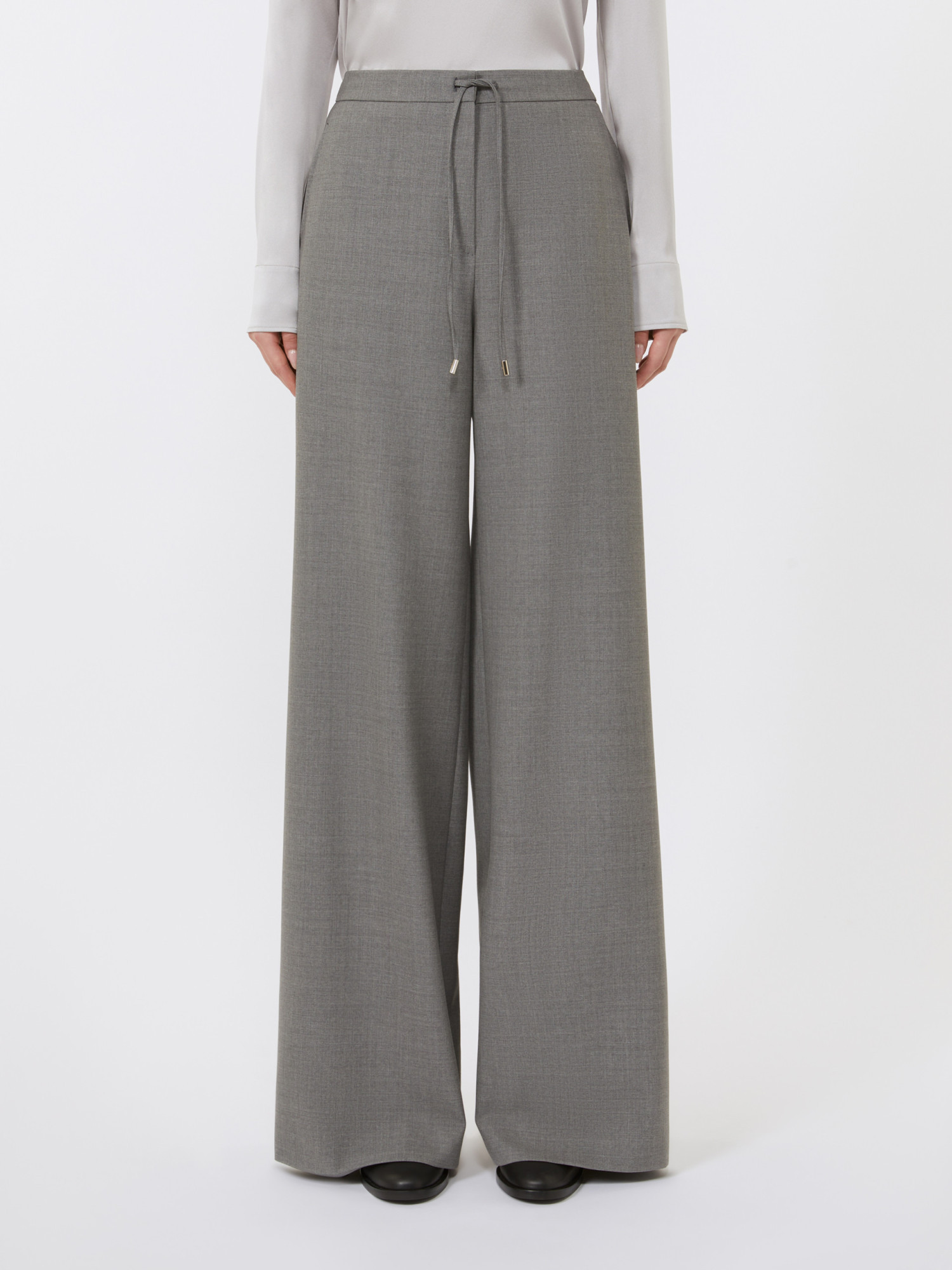Max Mara Wool Twill Drawstring Trousers In Black