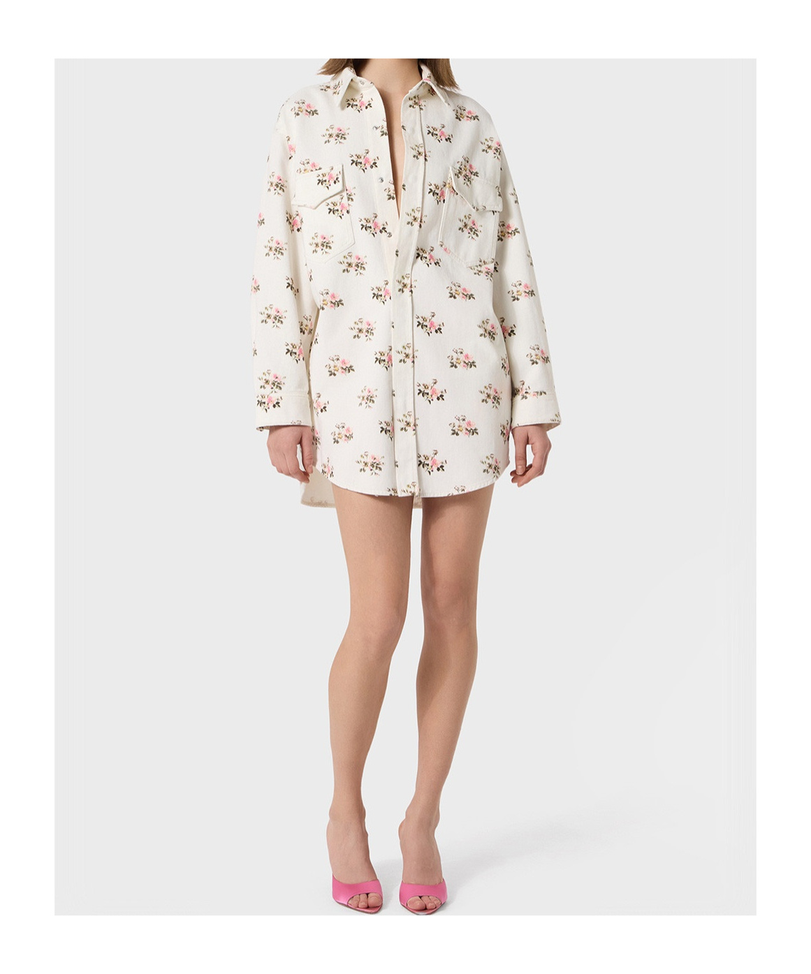 Blumarine White Printed Denim Overshirt In White