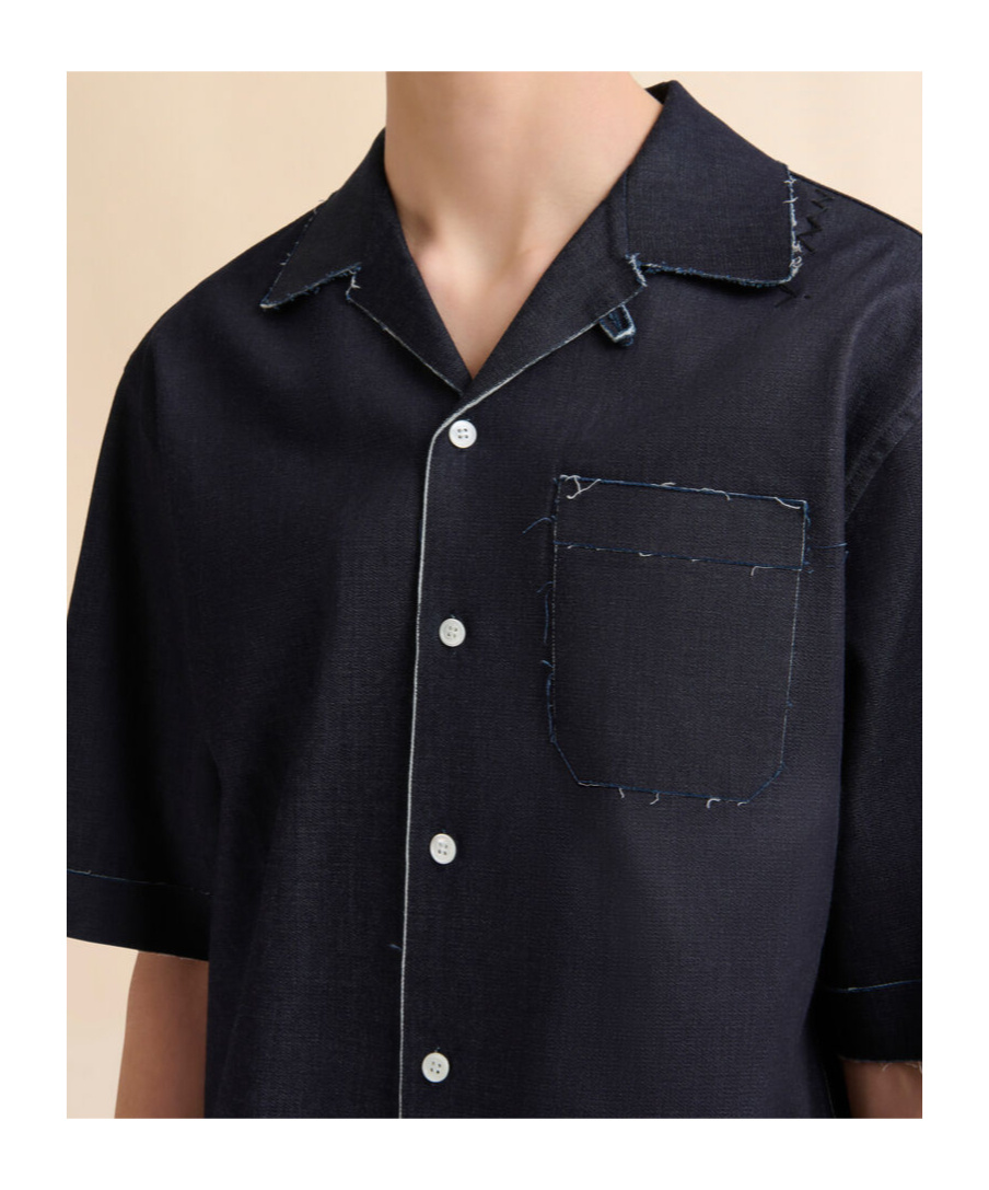 Marni Short-sleeved Denim Shirt In Deep Blue