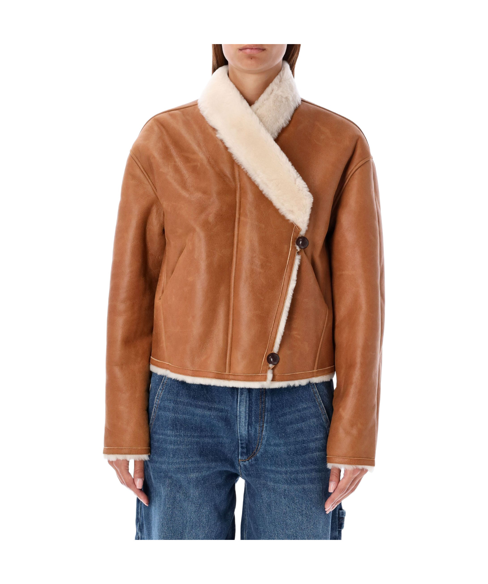 Isabel Marant Shearling Collar Jacket With Side Pockets In Brown