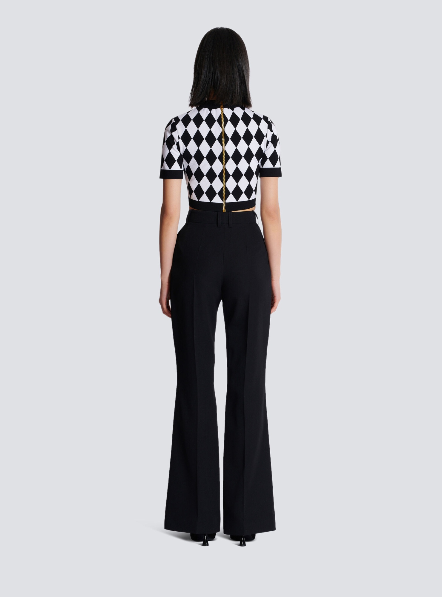 Shop Balmain Diamond Jacquard Knit Top In Black