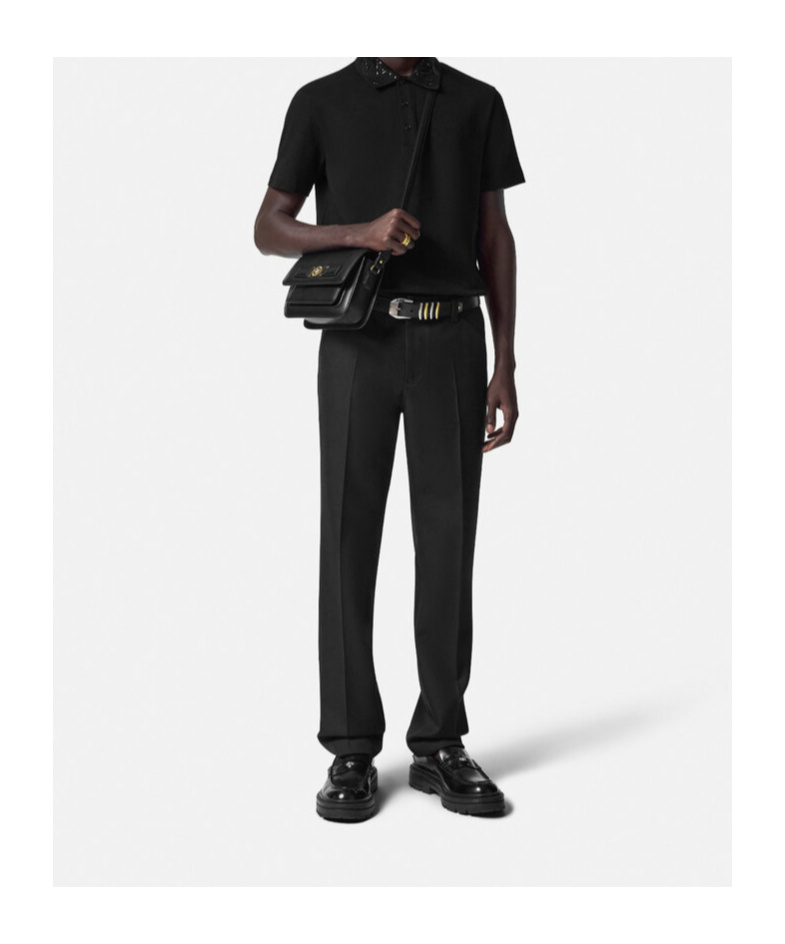 Versace Medusa Foldover Top Messenger Bag In Black