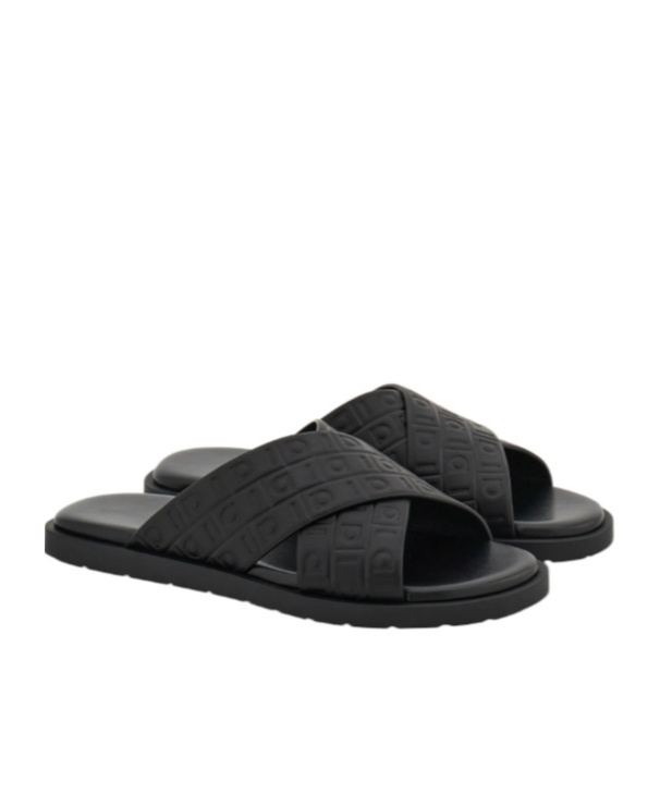 Ferragamo Black Monogram Sandals In Black