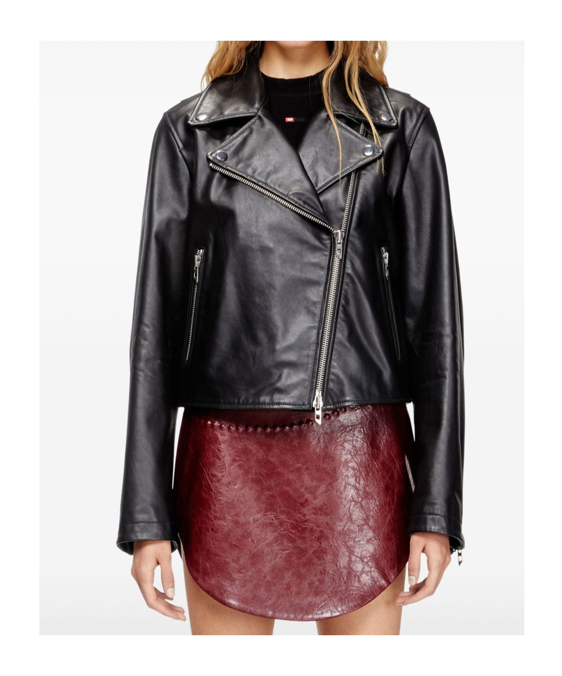 Diesel Zip-up Leather Jacket In Black