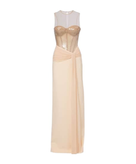 David Koma Sequined Cady And Mesh Corset Gown In Neutral