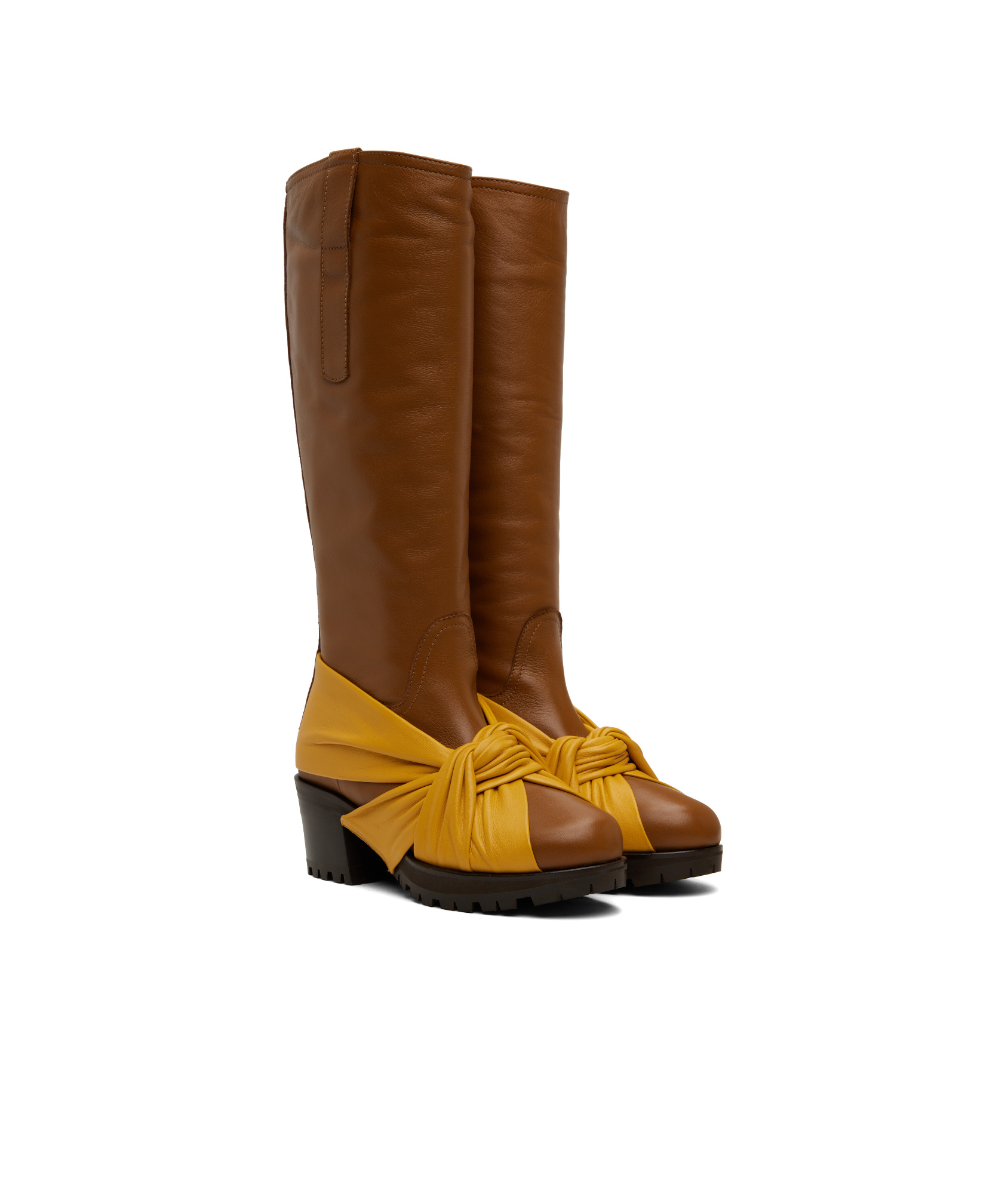 Kiko Kostadinov Brown & Yellow Knotted Riding Boots In Brown