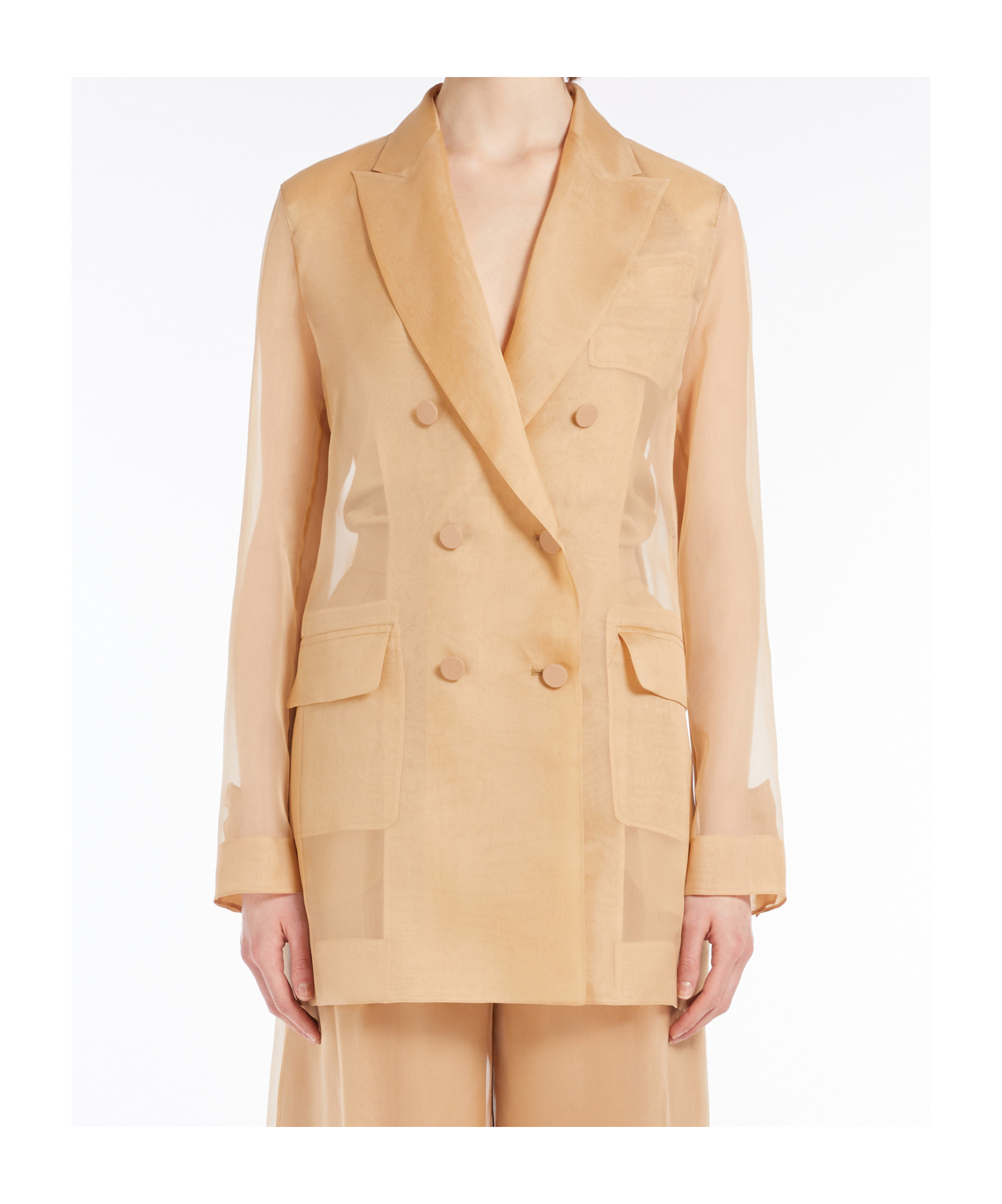 Max Mara Silk Organza Double-breasted Blazer In Camel