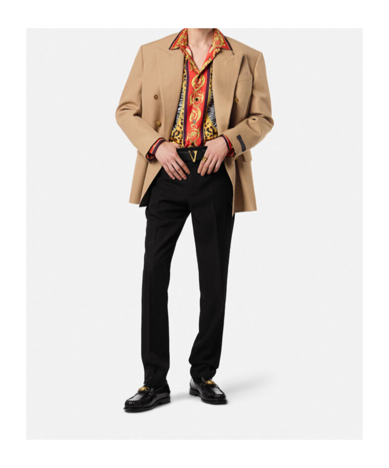 Versace Double-breasted Gold-button Blazer In Brown