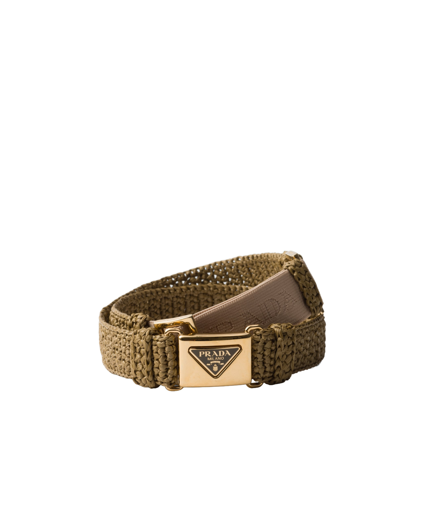 Prada Triangle-logo Crochet Belt In Green