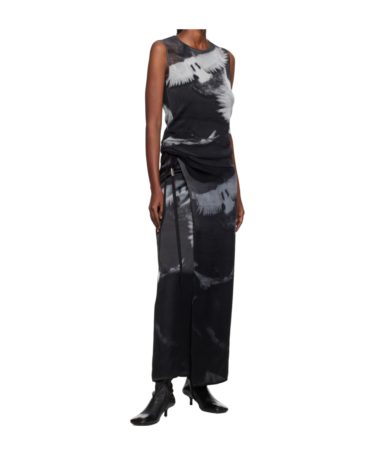 Ann Demeulemeester Oku Printed Wrap Skirt In Black